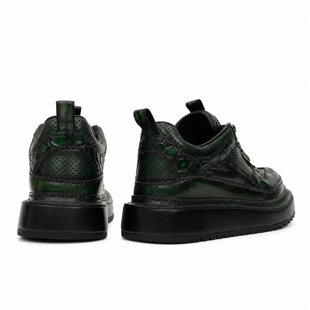 Green Patina Platform Leather Sneaker DIVINCH