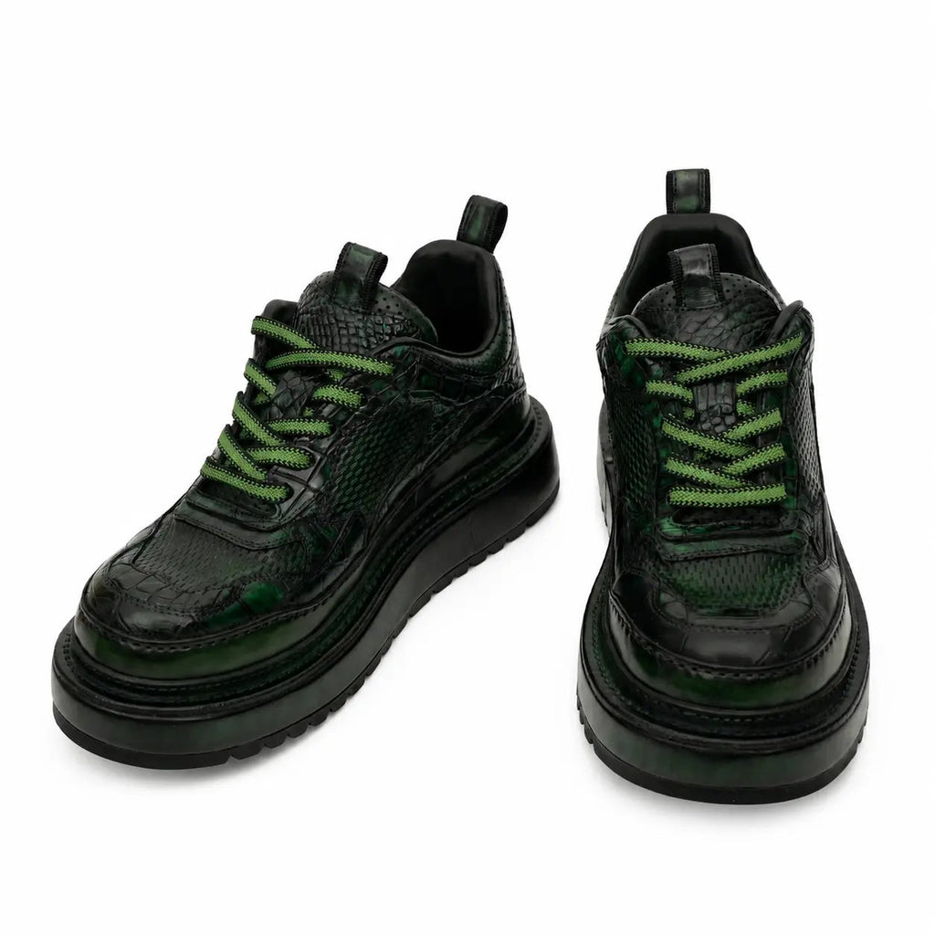 Green Patina Platform Leather Sneaker DIVINCH