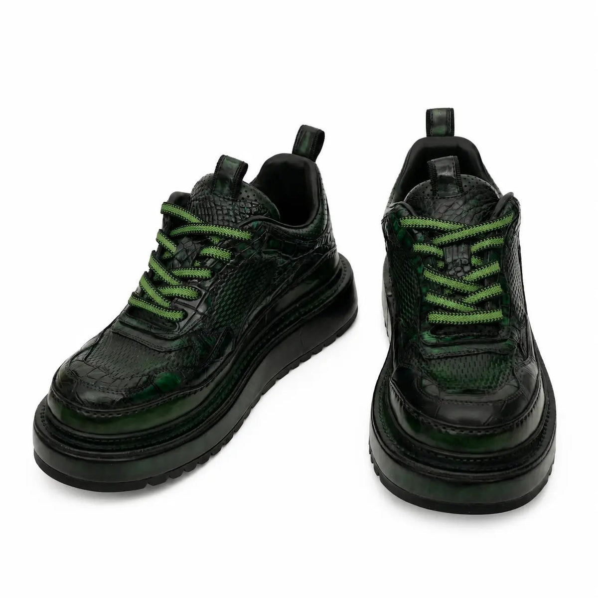 Green Patina Platform Leather Sneaker DIVINCH