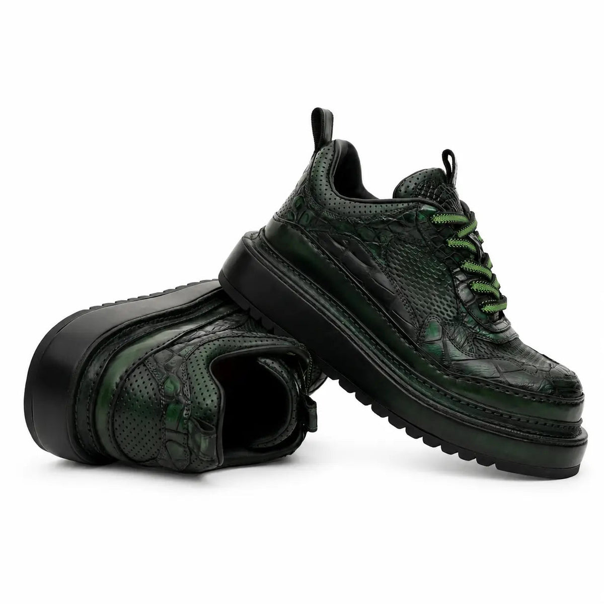 Green Patina Platform Leather Sneaker DIVINCH