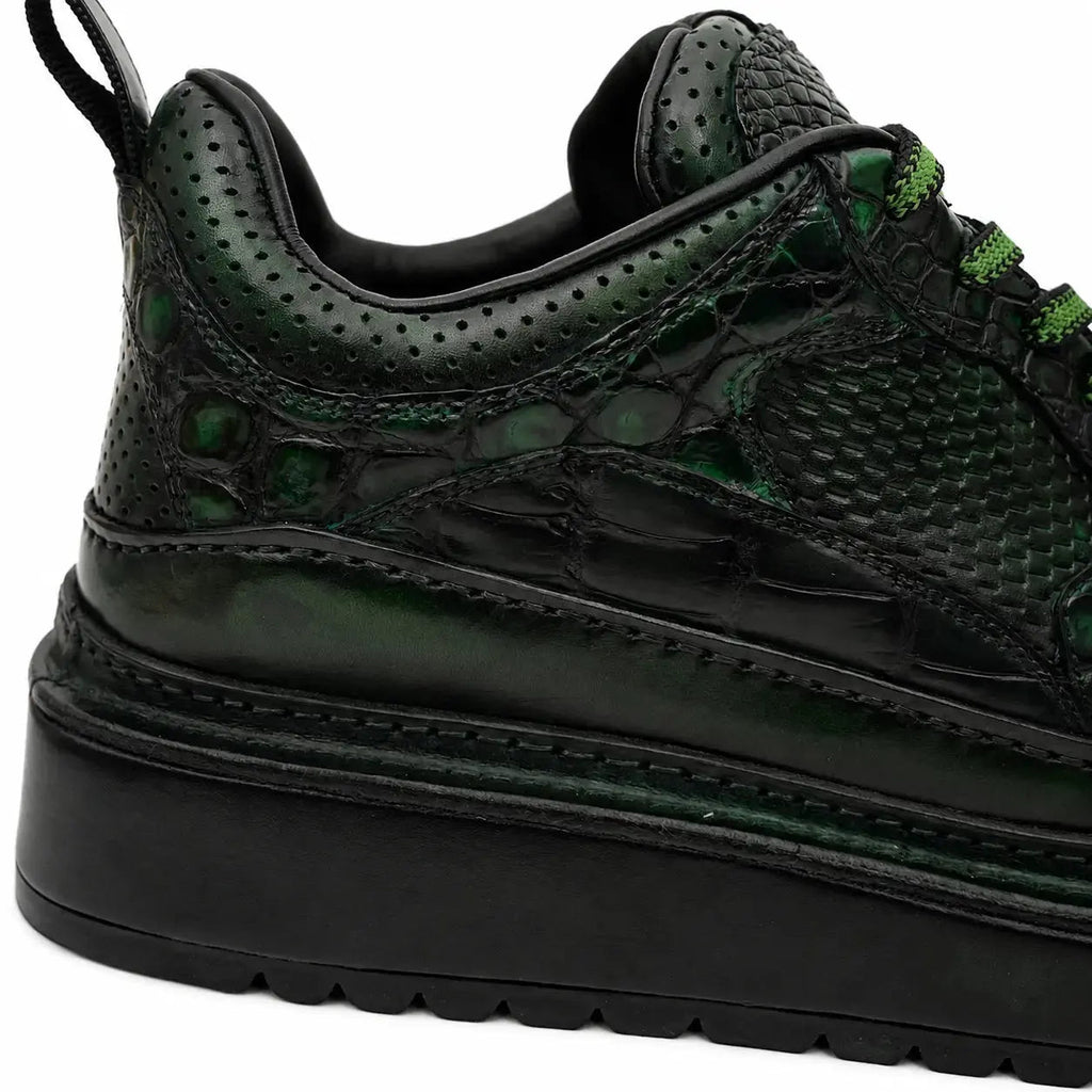 Green Patina Platform Leather Sneaker DIVINCH