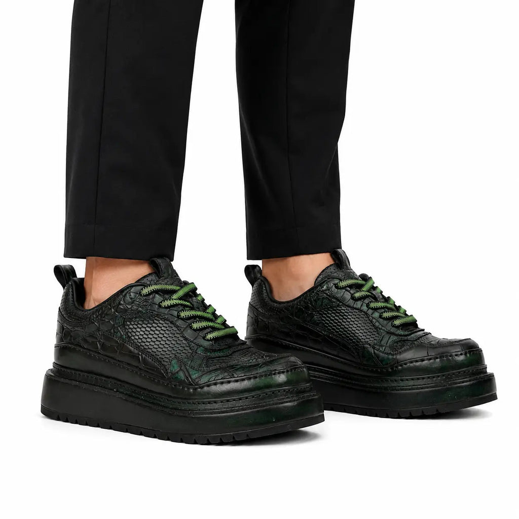 Green Patina Platform Leather Sneaker DIVINCH