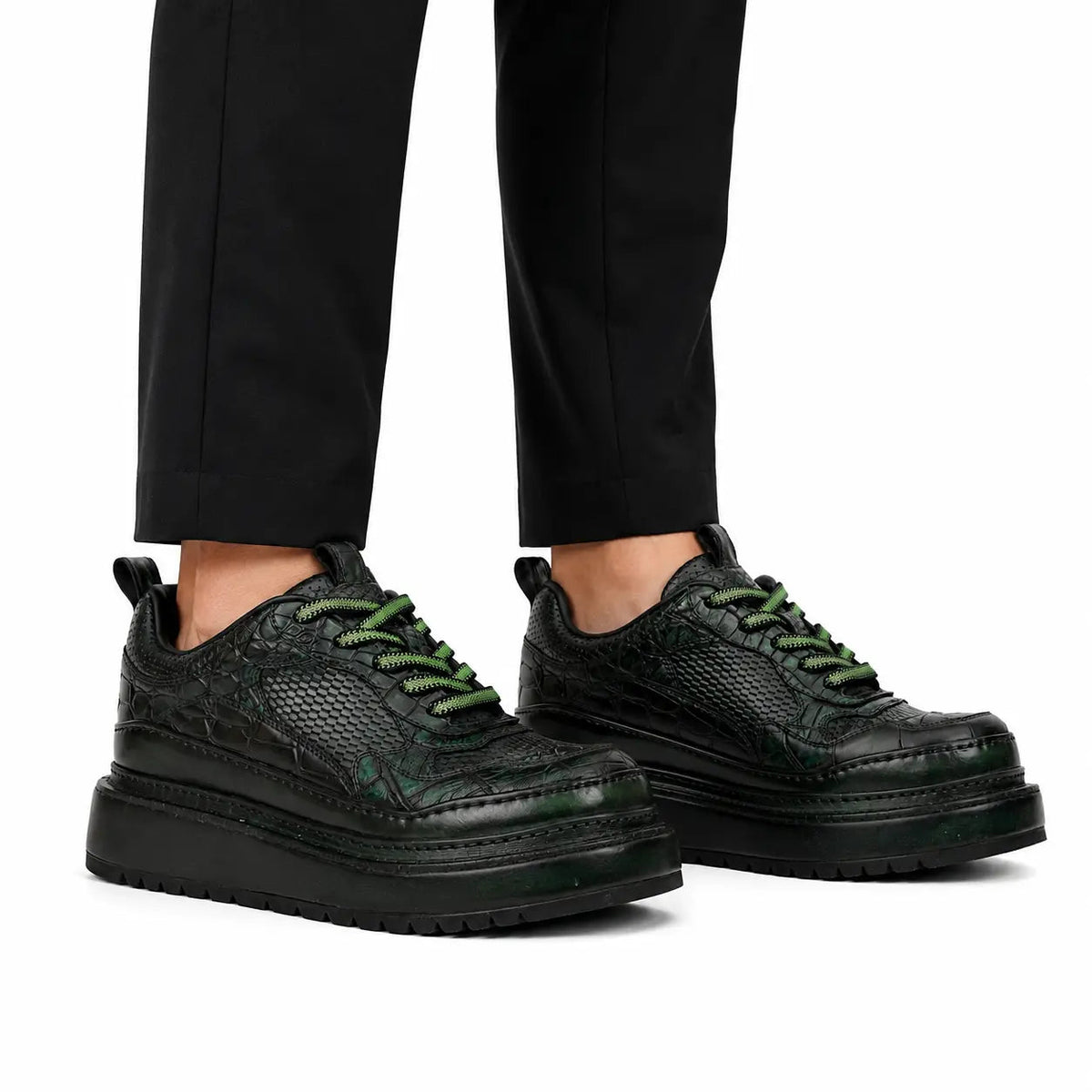 Green Patina Platform Leather Sneaker DIVINCH