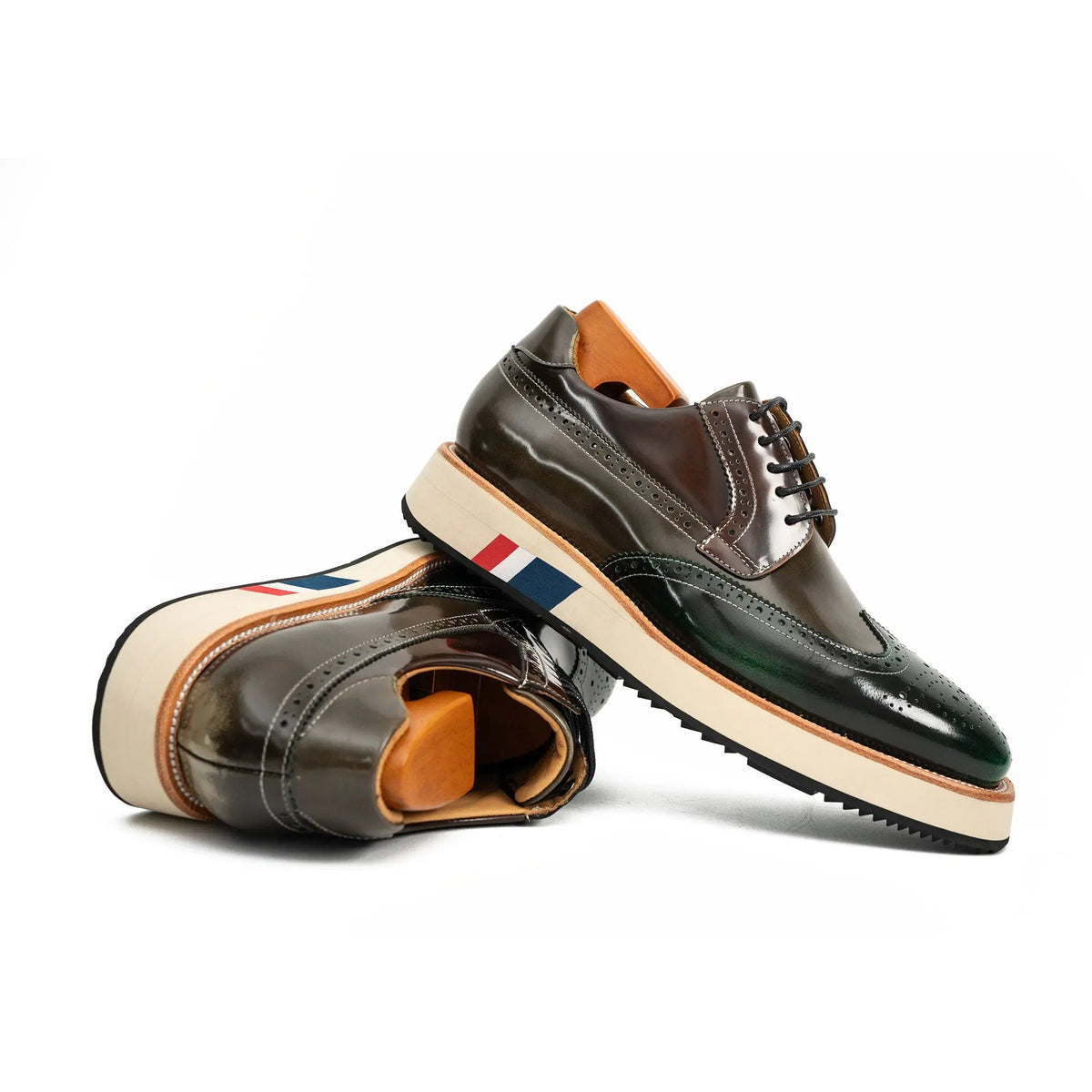 Green & Brown Brogues with Thick Heel Divinch