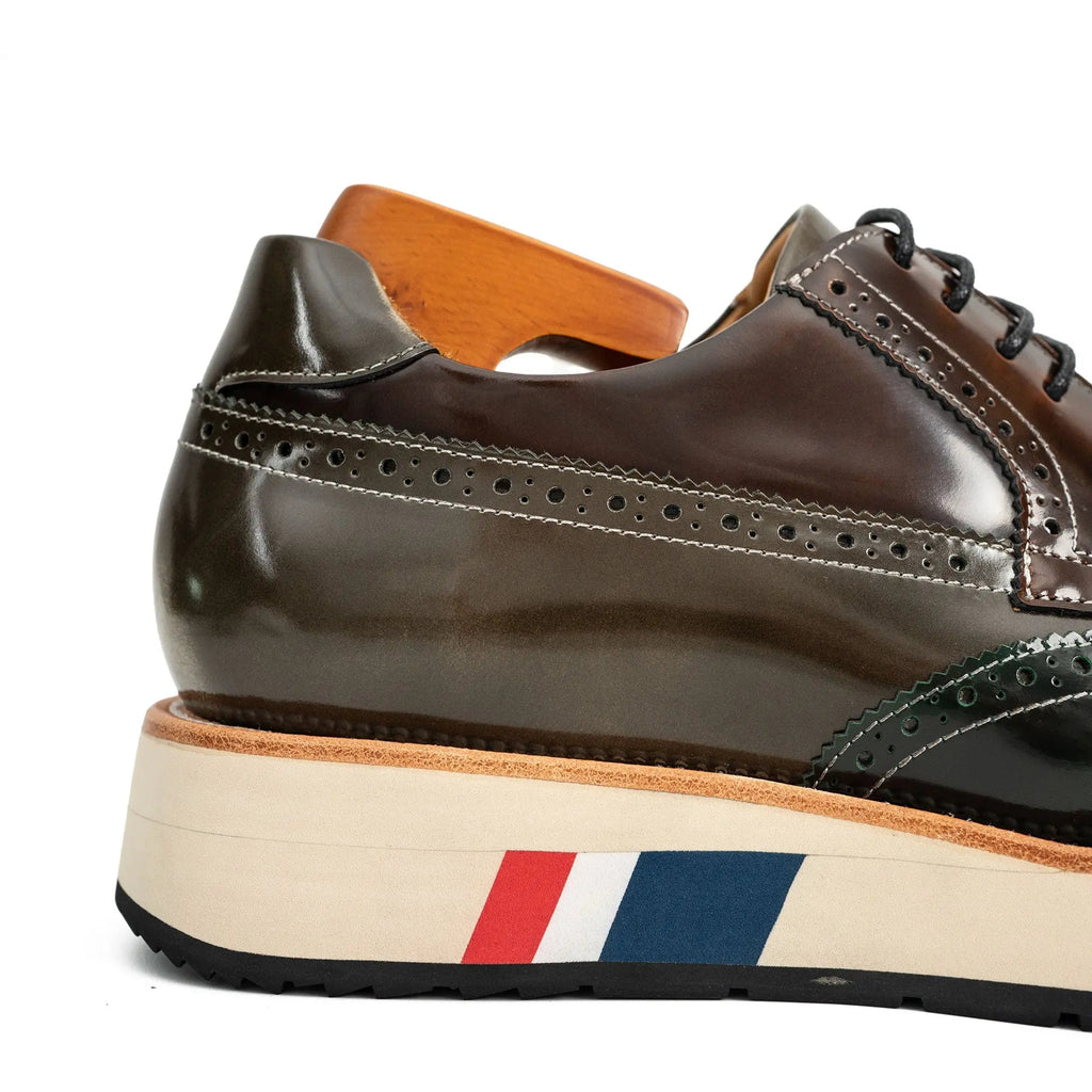 Green & Brown Brogues with Thick Heel Divinch