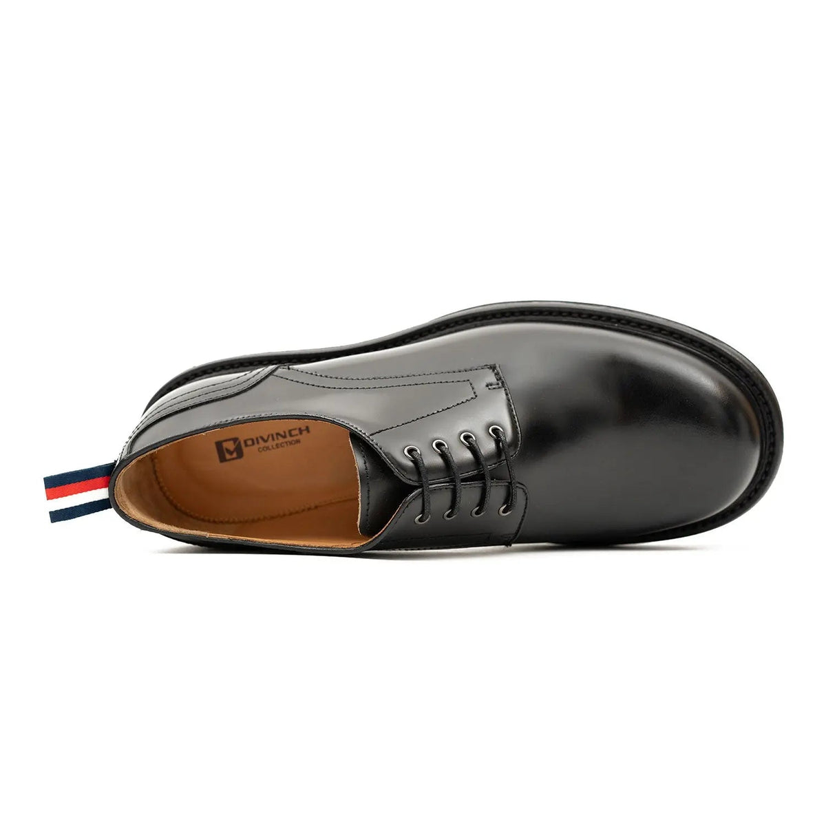 Handcrafted Big Toe Derby Shoes with Thick Sole  Black DIVINCH