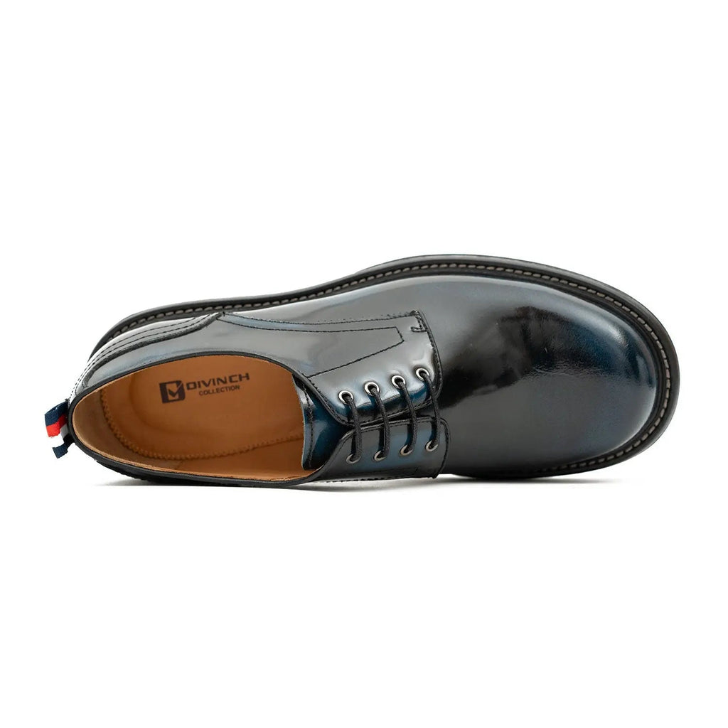 Handcrafted Big Toe Derby Shoes with Thick Sole  Blue DIVINCH