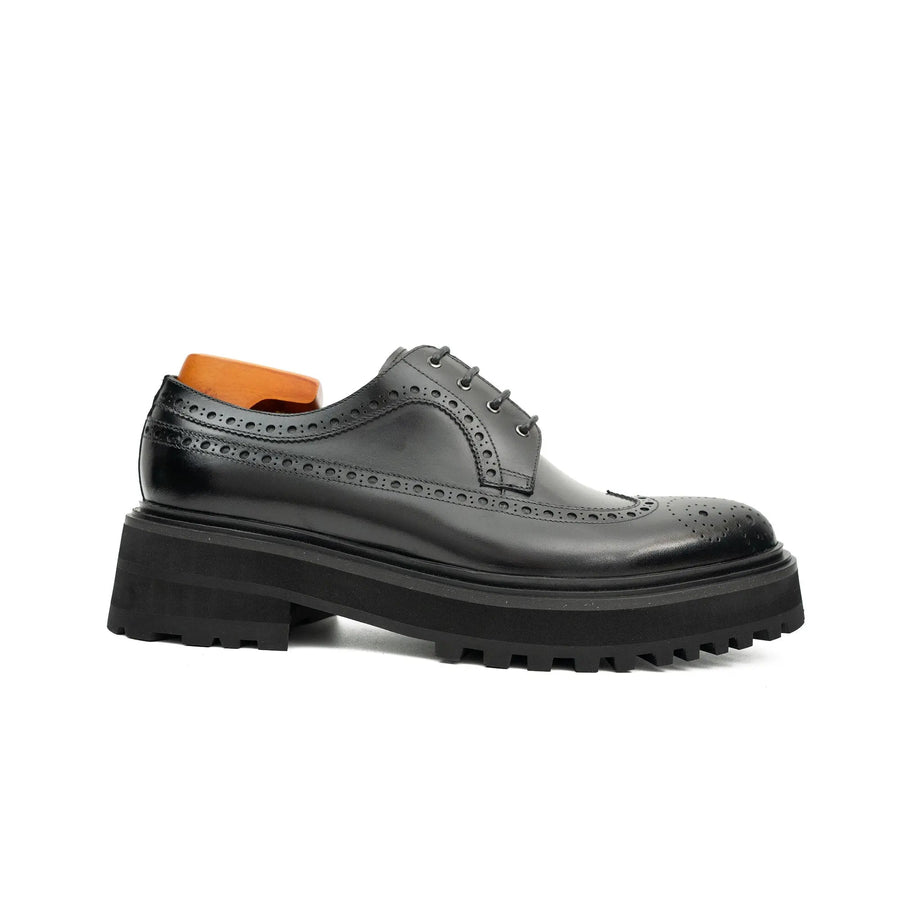 Handmade Chunky - sole Brogue Shoes Black Divinch