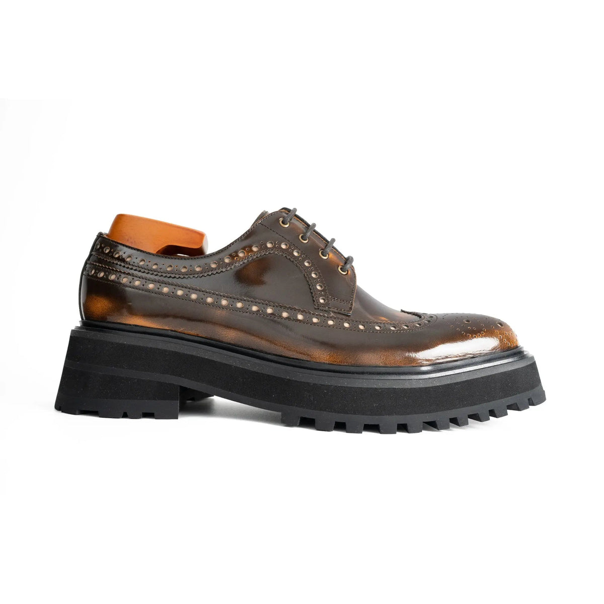 Handmade Chunky - sole Brogue Shoes Brown Divinch