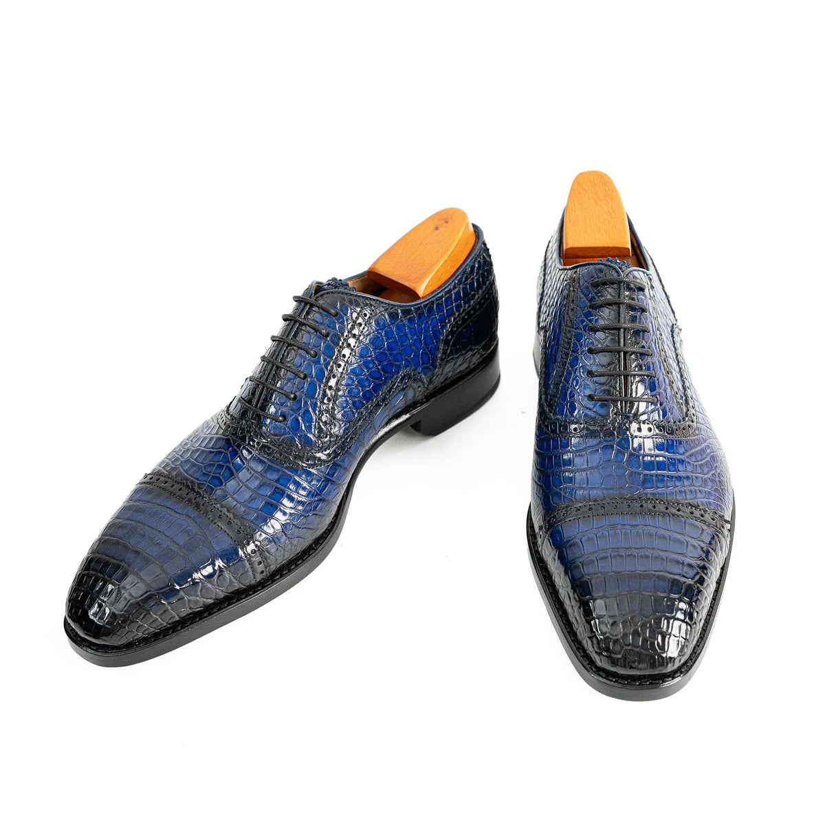 Handmade Crocodile Leather Oxford Shoes Blue DIVINCH