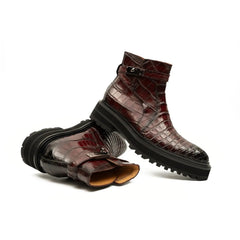 Handmade Nile Croc Chelsea Boots with Buckle DIVINCH