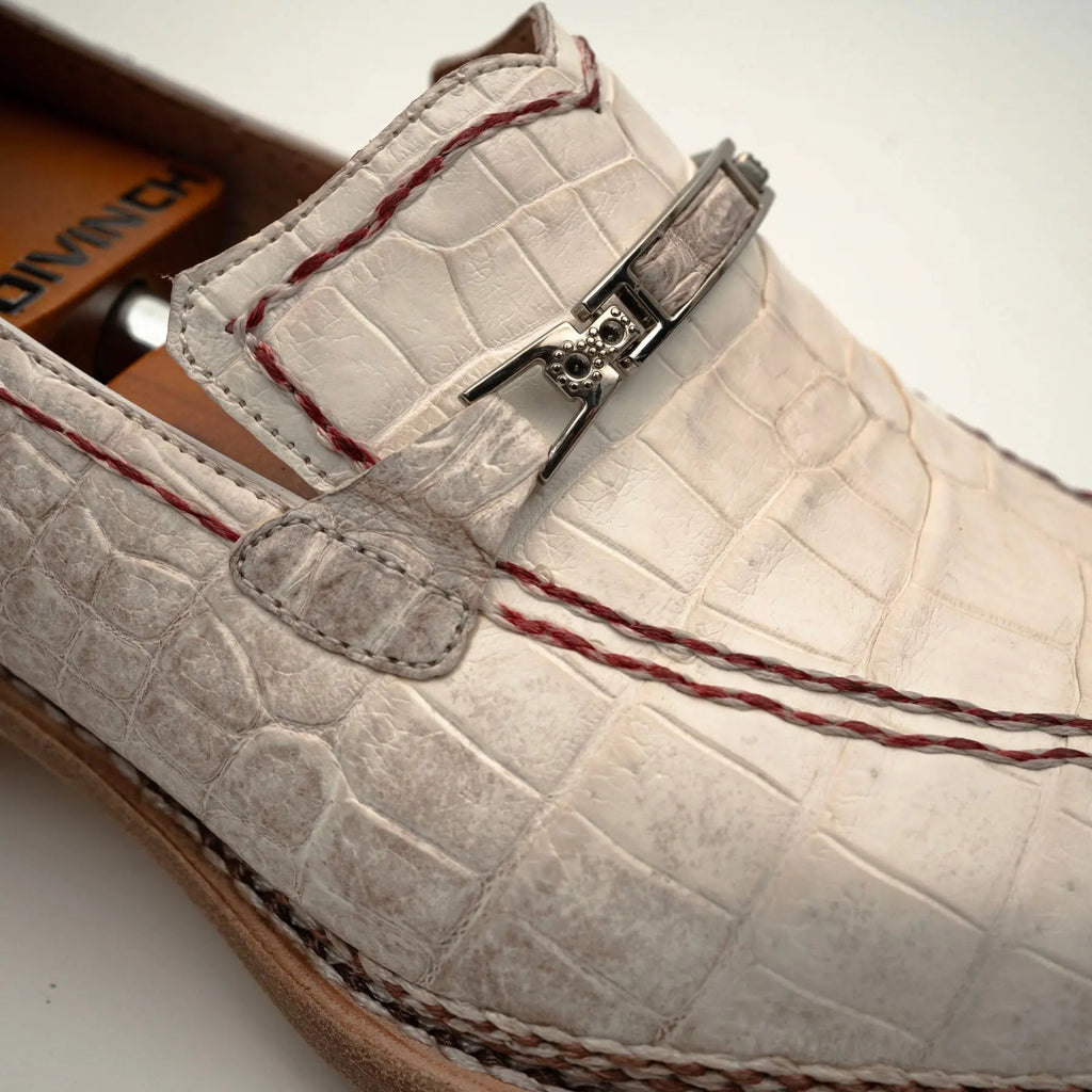 Ivory Crocodile-Textured Loafer DIVINCH