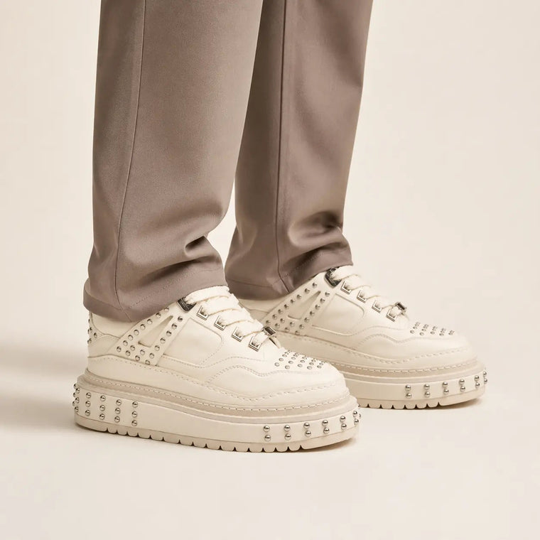 Ivory Platform Sneaker with Silver-Tone Stud Rows