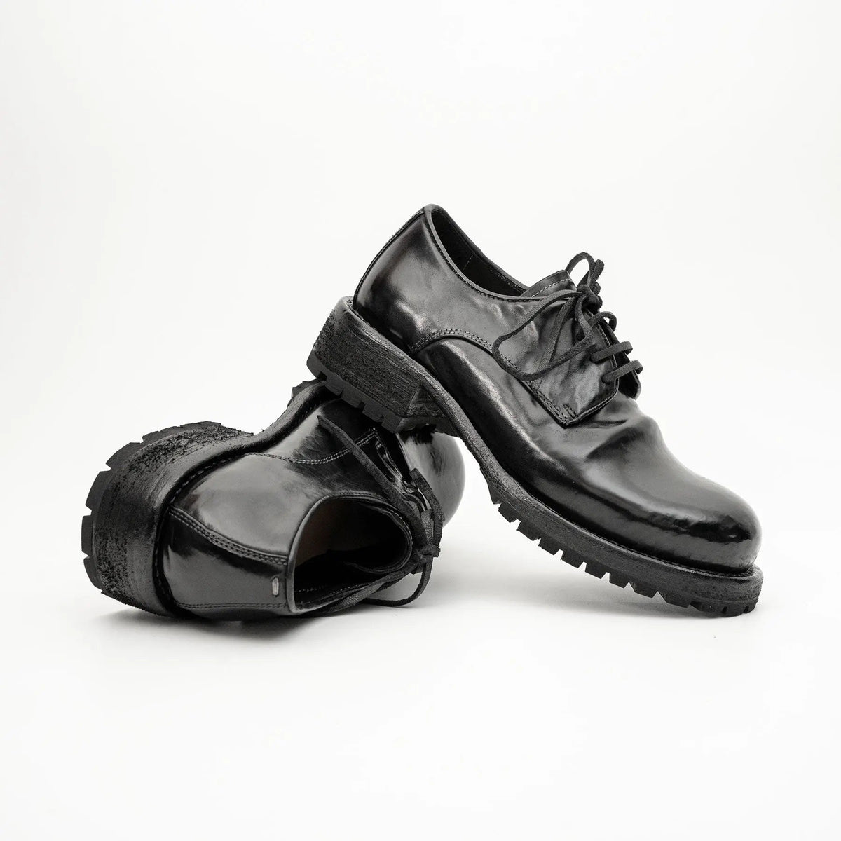 Jet Black Washed Horse Leather Derby DIVINCH