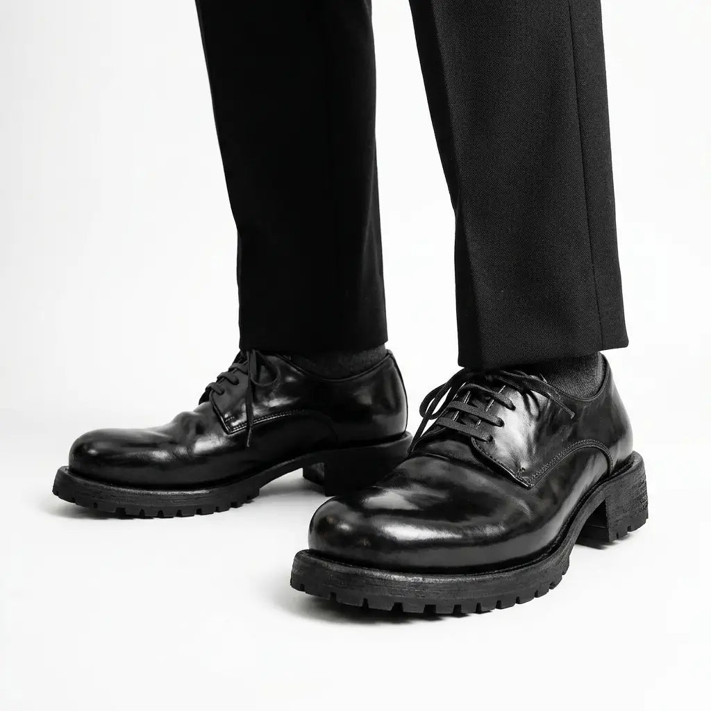 Jet Black Washed Horse Leather Derby DIVINCH