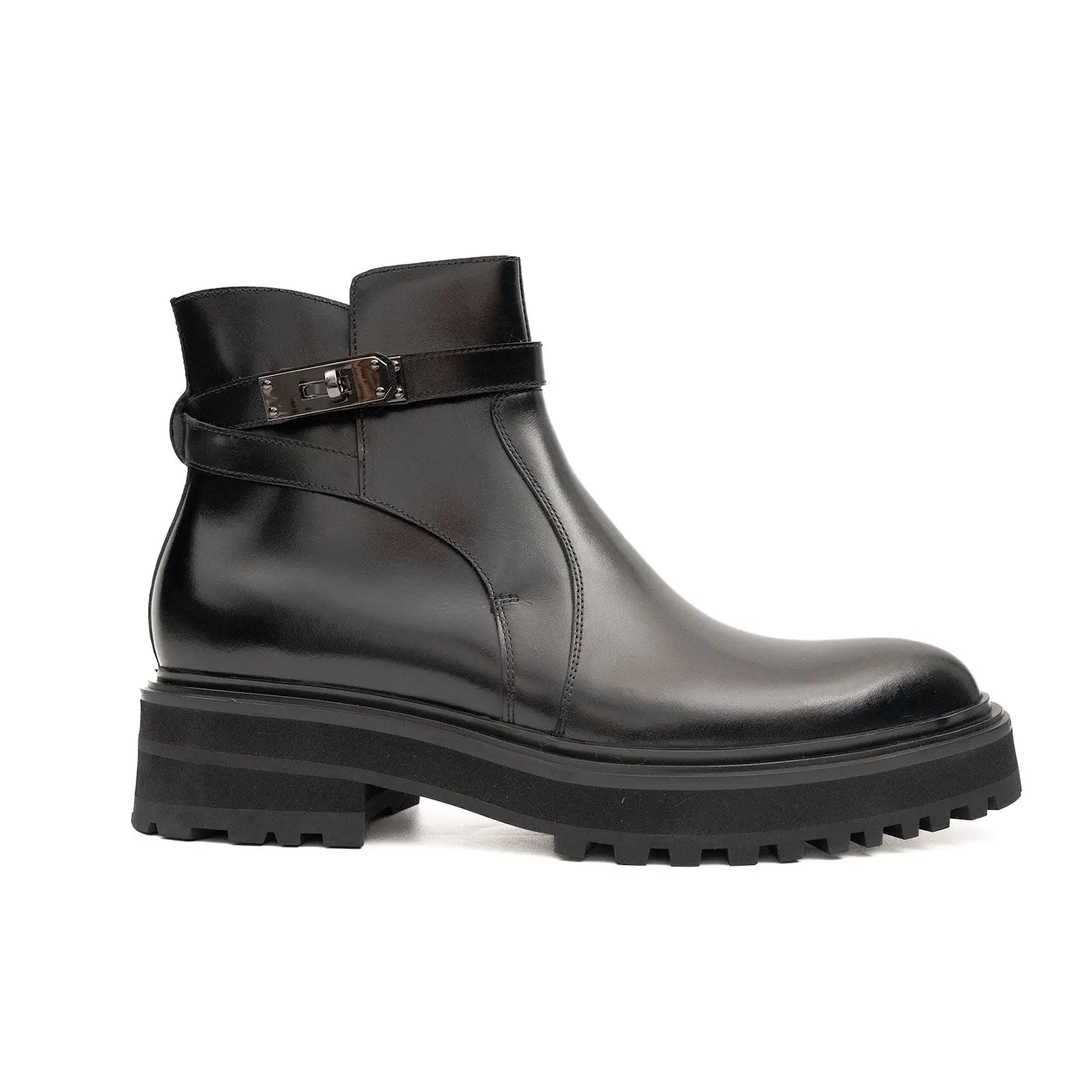 Men's Black Calfskin Buckle Chelsea Boots