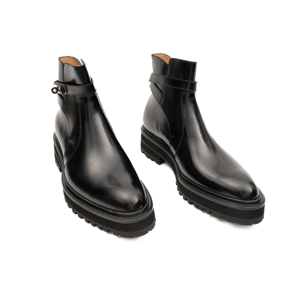 Men's Black Calfskin Buckle Chelsea Boots