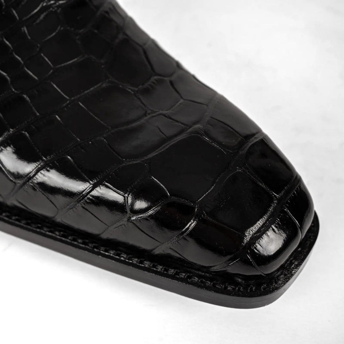 Men's Black Crocodile Single Monk Shoes DIVINCH