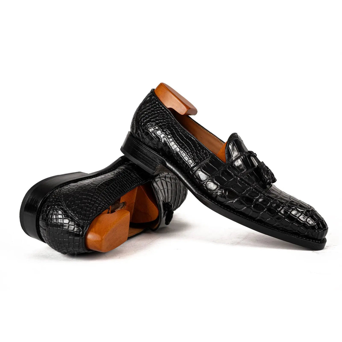 Men's Black Crocodile Tassel Loafers DIVINCH