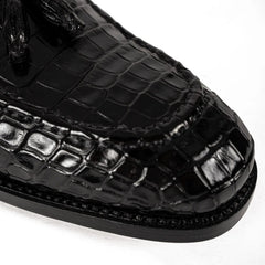 Men's Black Crocodile Tassel Loafers DIVINCH