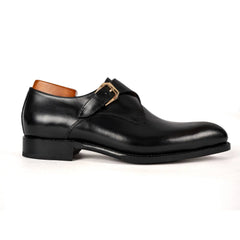 Men's Black Single Monk Strap Shoes Divinch