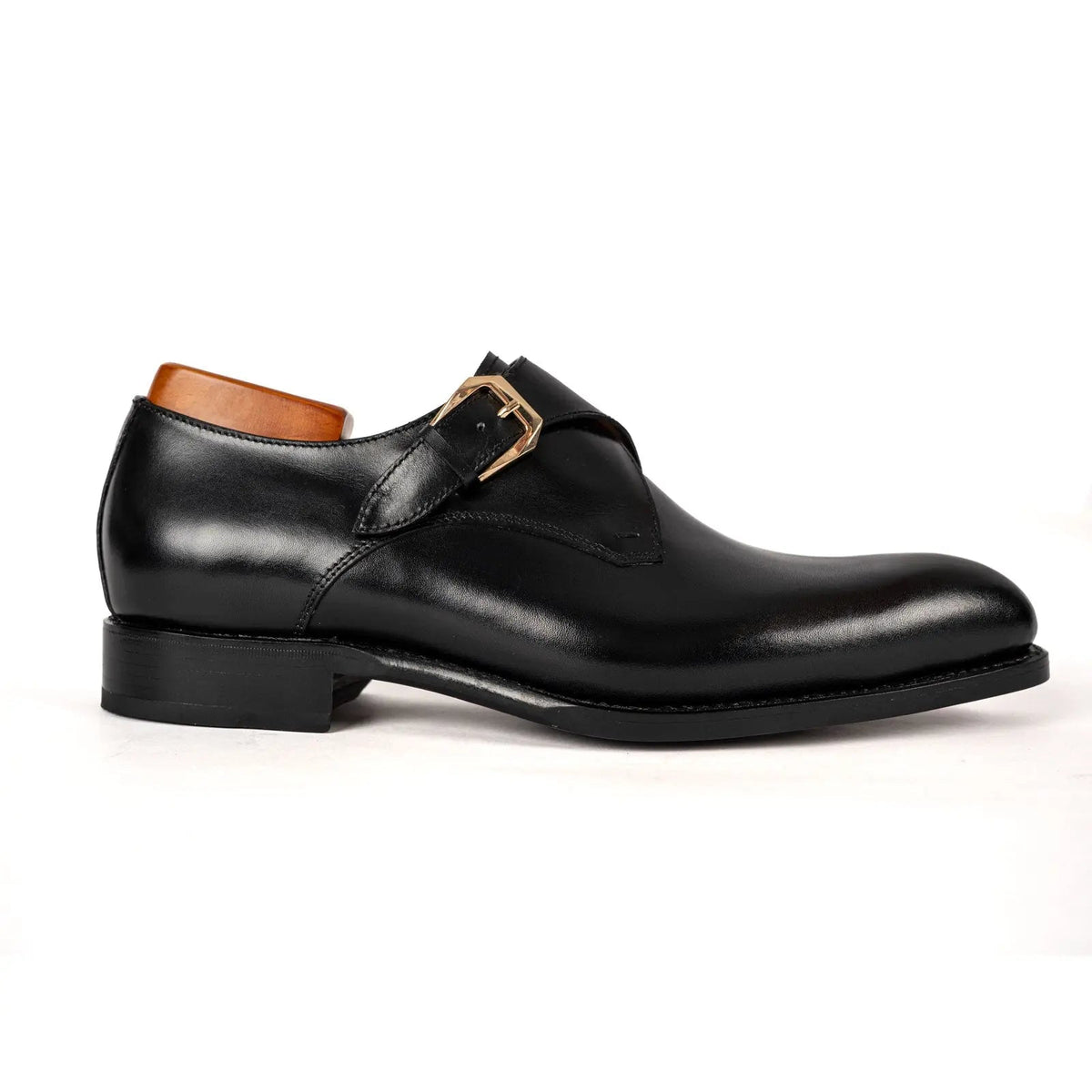 Men's Black Single Monk Strap Shoes Divinch