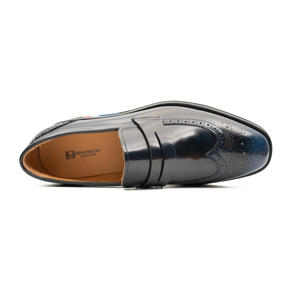 Men's Blue Leather Loafers Divinch