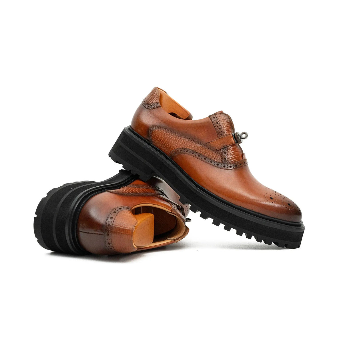 Men's Brogue Detail Leather Loafers Brown Divinch