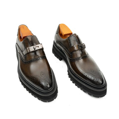 Men's Brogue Detail Leather Loafers Divinch