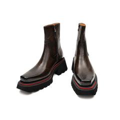 Men's Calfskin Thick - Sole Chelsea Boots Coffee DIVINCH