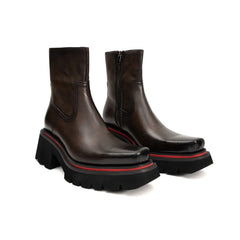 Men's Calfskin Thick - Sole Chelsea Boots Coffee DIVINCH