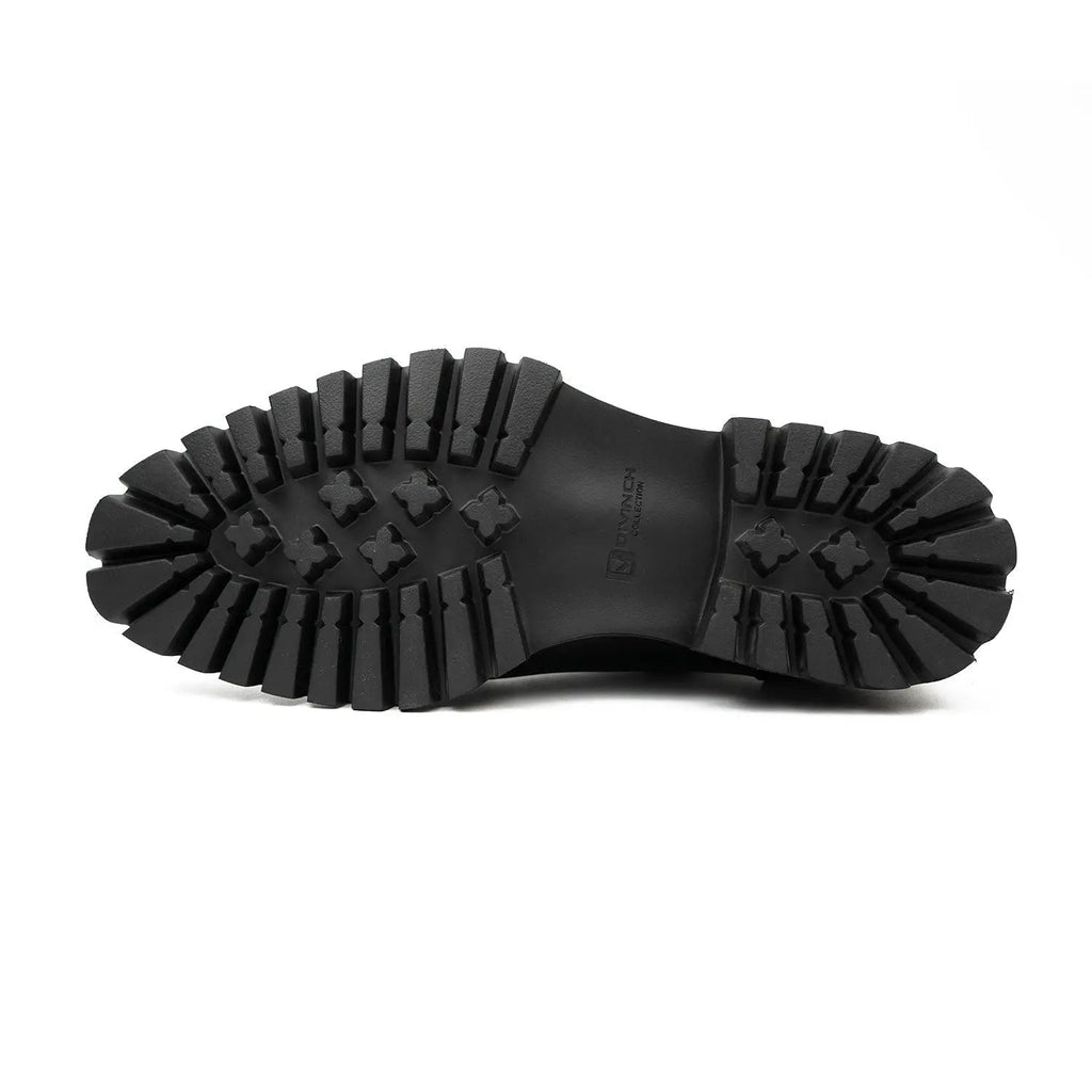 Men's Classic Black Derby Leather Shoes with Lug Sole Divinch