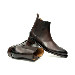 Dark Brown Plain-Toe Cow Leather Chelsea Boots