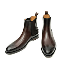 Dark Brown Plain-Toe Cow Leather Chelsea Boots