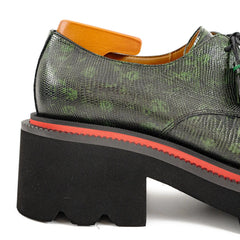 Men's Leather Derby Shoes with Snake-Print Platform Divinch