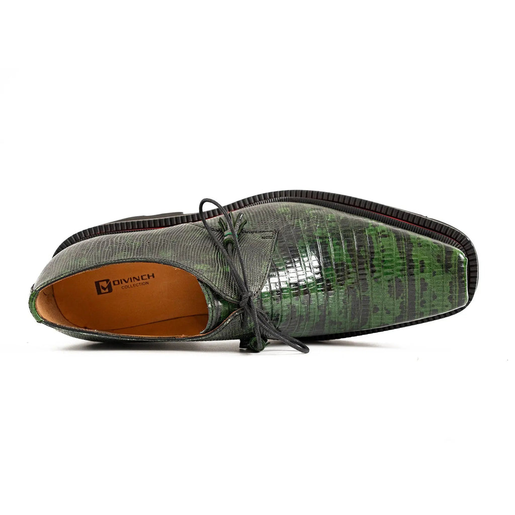 Men's Leather Derby Shoes with Snake-Print Platform Divinch