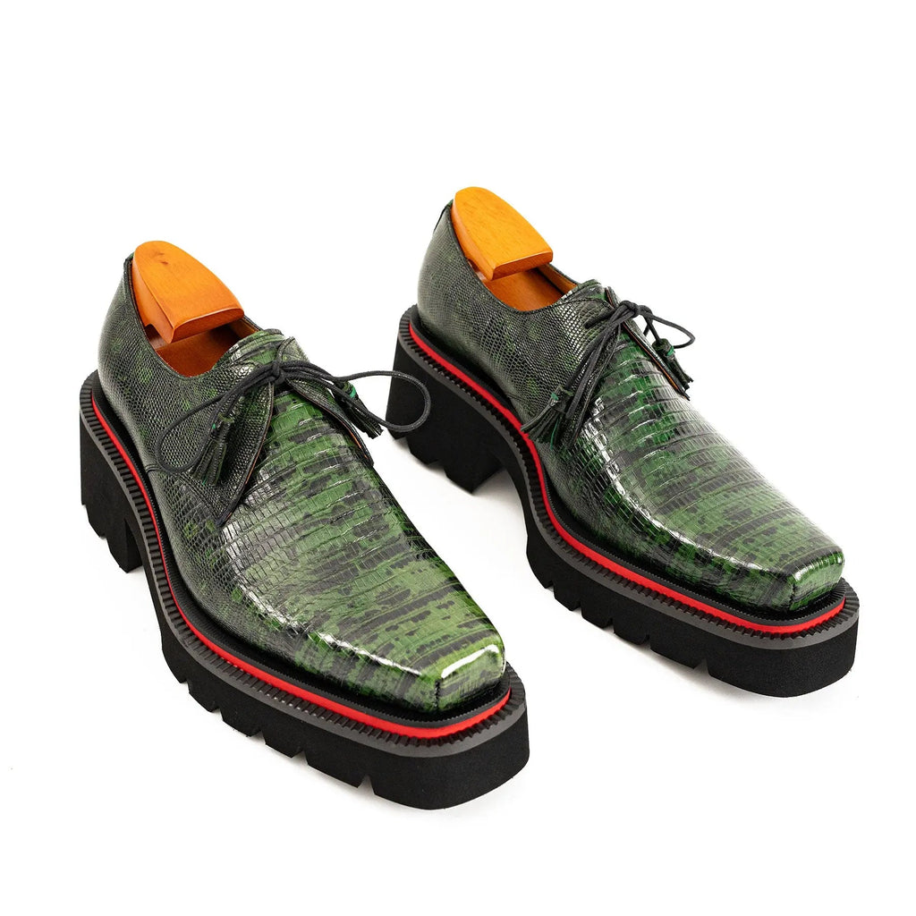 Men's Leather Derby Shoes with Snake-Print Platform Divinch