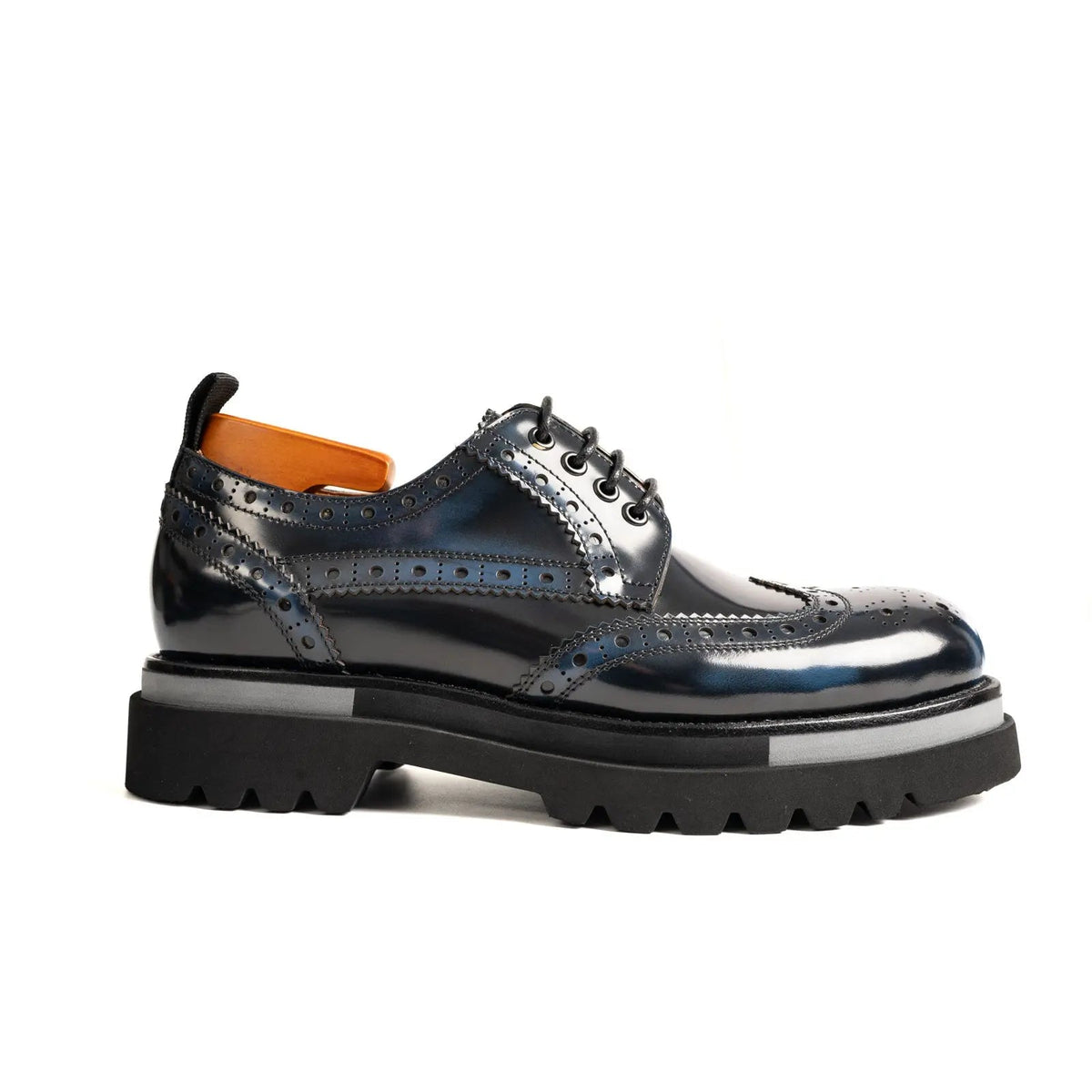 Midnight Blue Lug Sole Polished Brogues Divinch