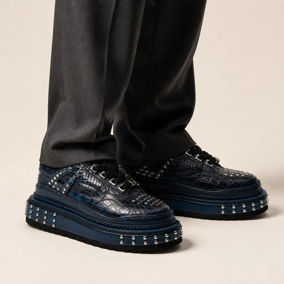Midnight Croc Studded Platform Sneaker — on-foot studio view
