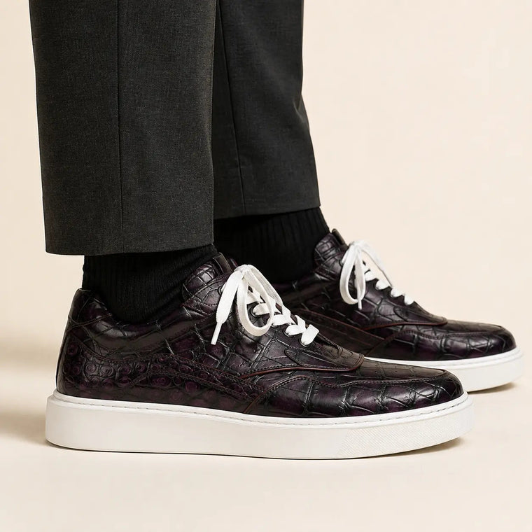 Dark Purple Textured Low-Top Sneaker