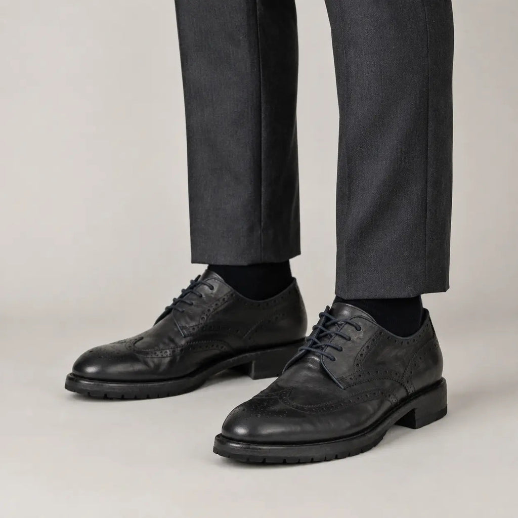 Midnight Navy Washed Leather Lug Derby on-foot product photo