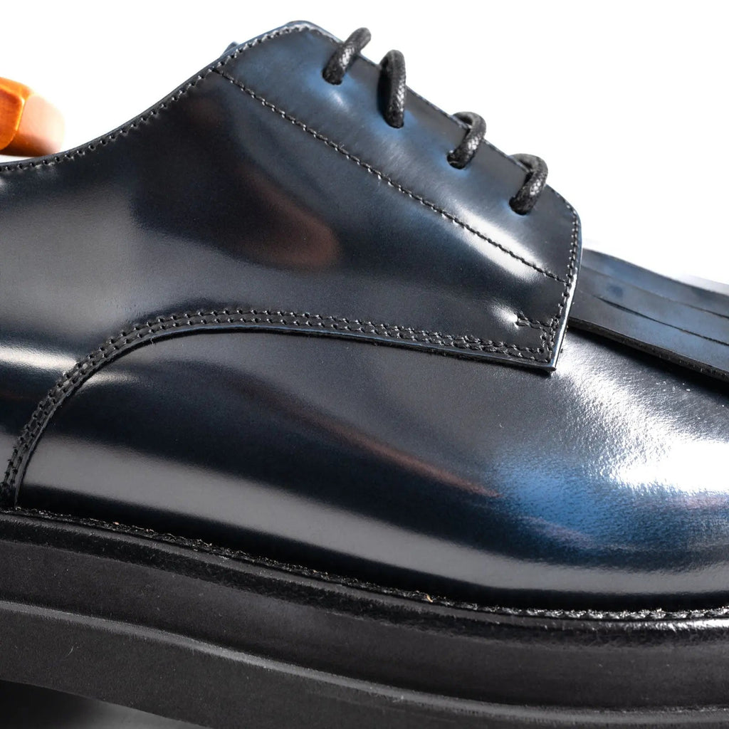 Navy Blue Patina Kiltie Derby Shoes Divinch
