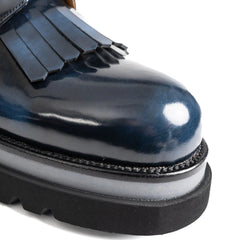 Navy Blue Patina Kiltie Derby Shoes Divinch