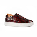Burgundy and Black Glossy Textured Low-Top Sneaker