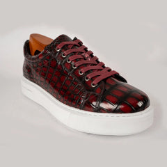 Burgundy Crocodile Leather Sneakers