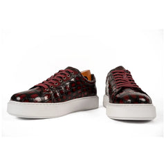 Burgundy Crocodile Leather Sneakers