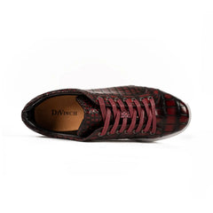 Burgundy Crocodile Leather Sneakers