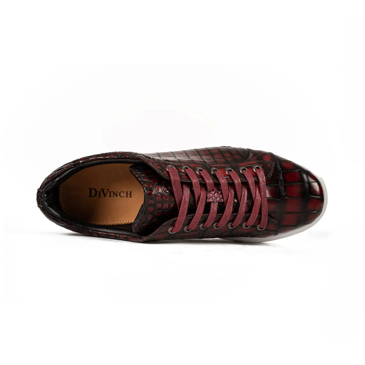 Burgundy and Black Glossy Textured Low-Top Sneaker