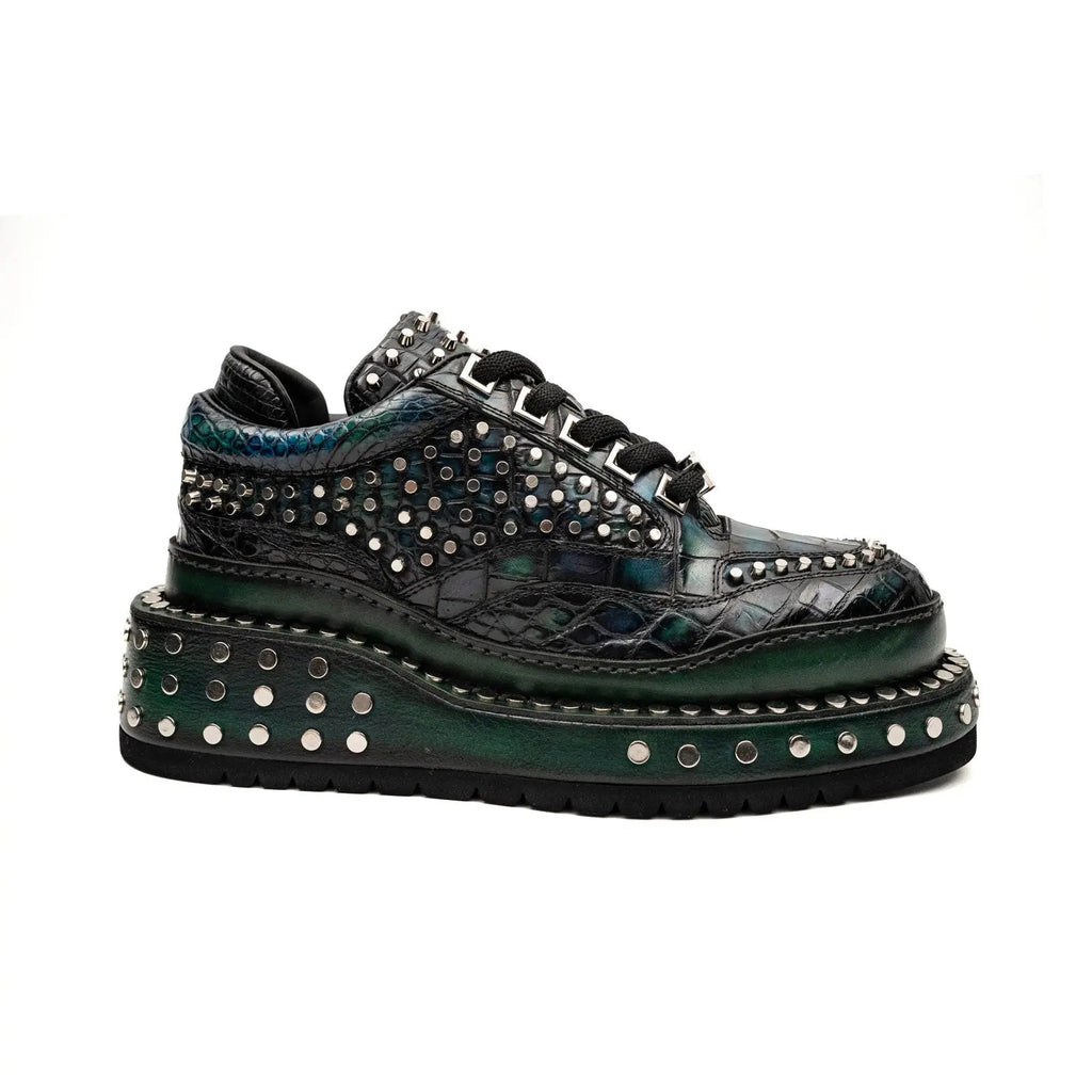 Green and Black Densely Studded Platform Sneaker