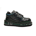 Green and Black Densely Studded Platform Sneaker